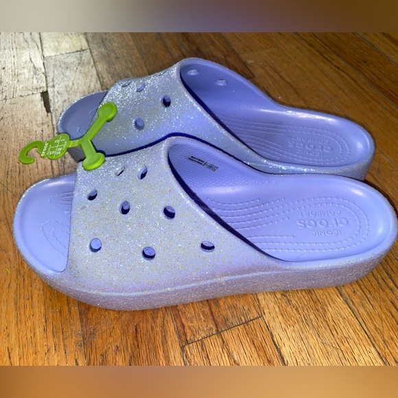 Crocs Women’s Size 7 Classic Platform Glitter Moon Jelly Purple Slide 208233 - Picture 2 of 4